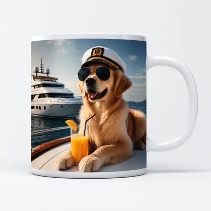 Golden Retriever Captain Relaxing on Luxury Yacht