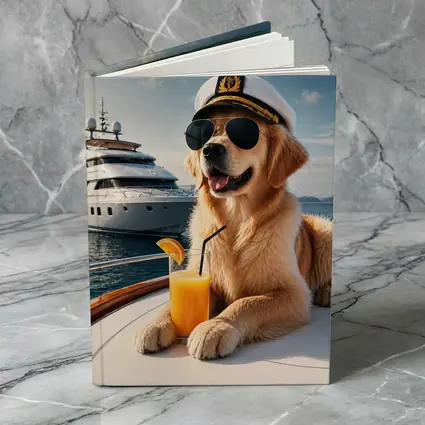 Golden Retriever Captain Relaxing on Luxury Yacht