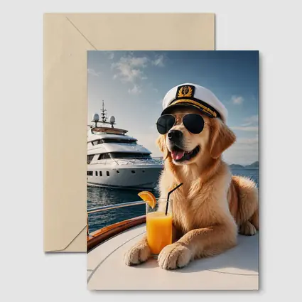 Golden Retriever Captain Relaxing on Luxury Yacht