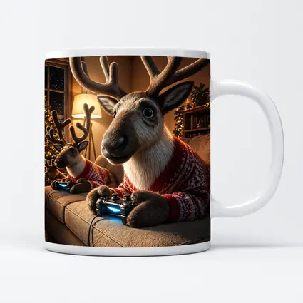 Reindeer Gaming in Cozy Christmas Living Room