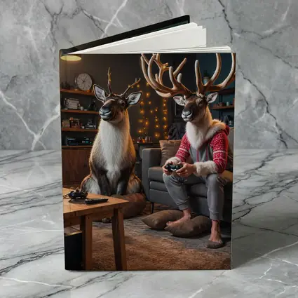 Reindeer Gamers Relaxing in Cozy Living Room