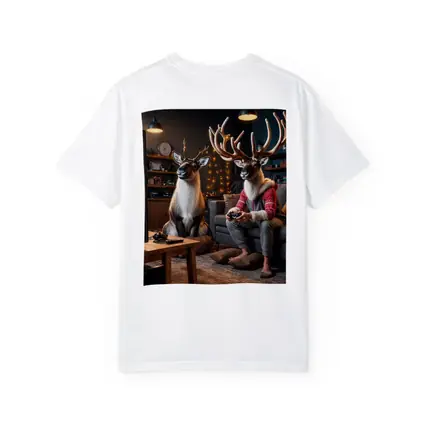 Reindeer Gamers Relaxing in Cozy Living Room