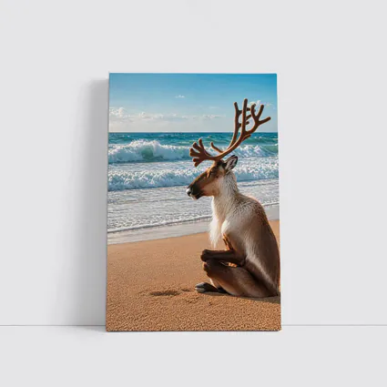 Caribou Sitting Peacefully on Sandy Beach