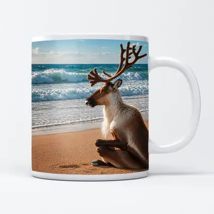 Caribou Sitting Peacefully on Sandy Beach