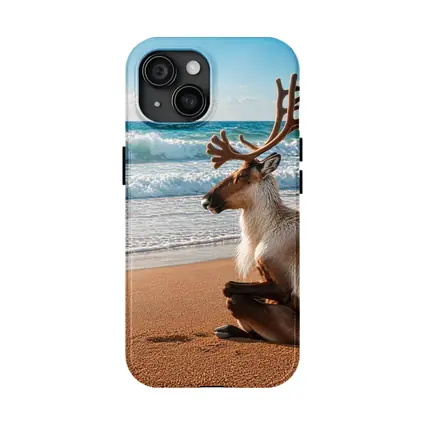 Caribou Sitting Peacefully on Sandy Beach