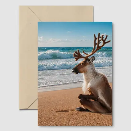 Caribou Sitting Peacefully on Sandy Beach