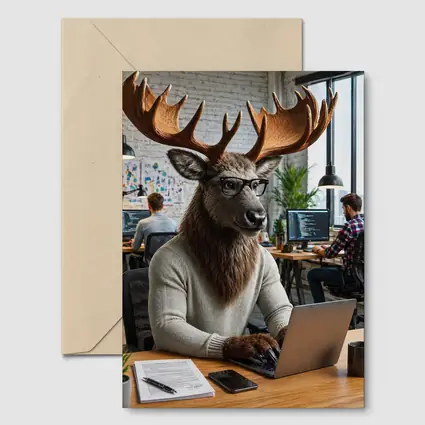 Moose Programmer Working Laptop Office Setting