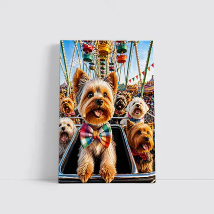 Yorkshire Terriers at Colorful Carnival Fair