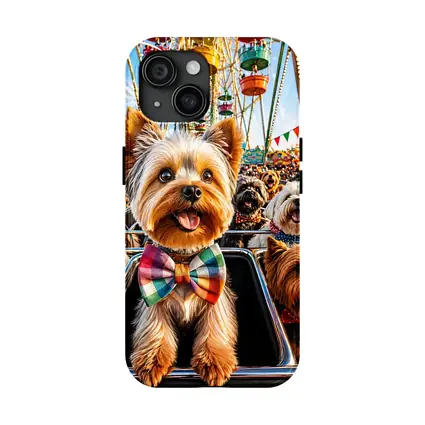 Yorkshire Terriers at Colorful Carnival Fair