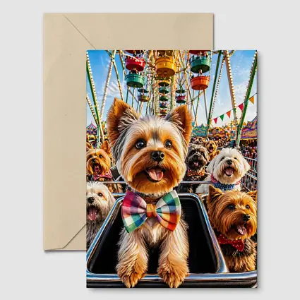 Yorkshire Terriers at Colorful Carnival Fair