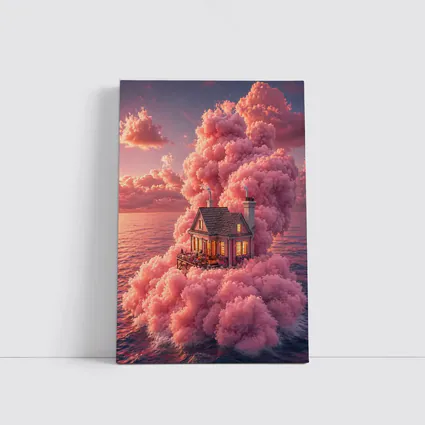Cozy House Surrounded By Pink Clouds Ocean