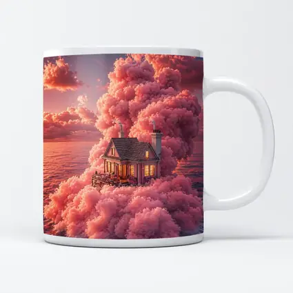 Cozy House Surrounded By Pink Clouds Ocean