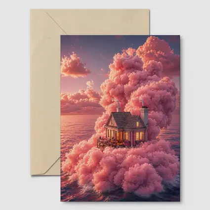 Cozy House Surrounded By Pink Clouds Ocean
