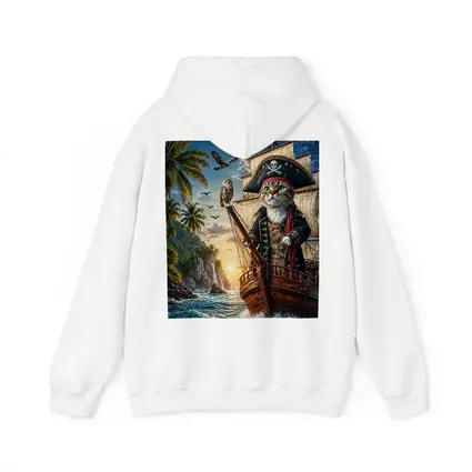 Pirate Cat Captain Sailing Tropical Island Sunset