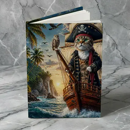 Pirate Cat Captain Sailing Tropical Island Sunset