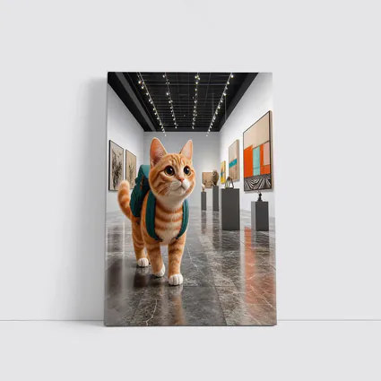 Orange Tabby Cat Exploring Art Gallery