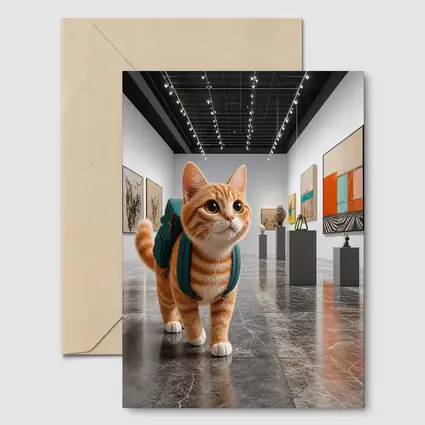 Orange Tabby Cat Exploring Art Gallery