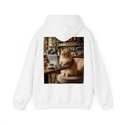 Persian Cat Working Laptop Cozy Coffee Shop