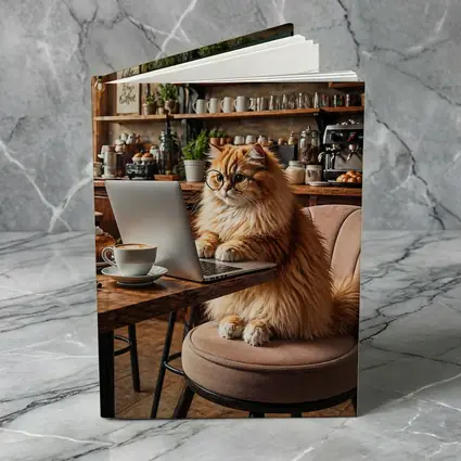 Persian Cat Working Laptop Cozy Coffee Shop