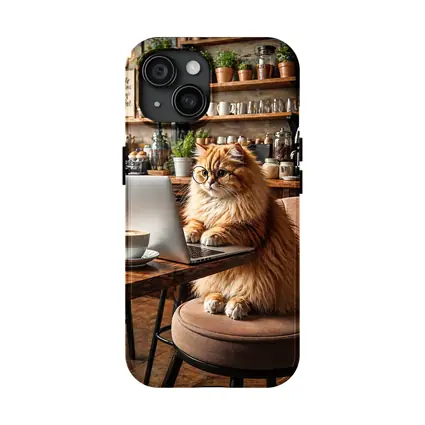 Persian Cat Working Laptop Cozy Coffee Shop