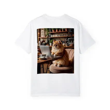 Persian Cat Working Laptop Cozy Coffee Shop