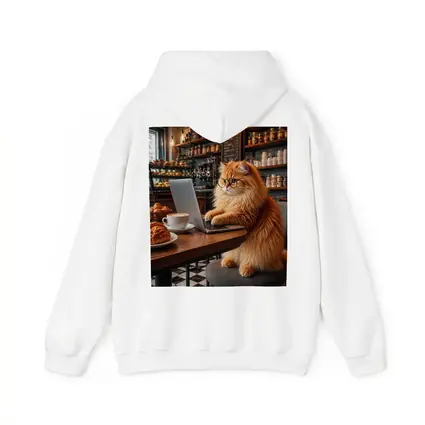 Persian Cat Working Laptop Cozy Coffee Shop