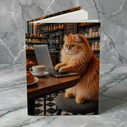 Persian Cat Working Laptop Cozy Coffee Shop