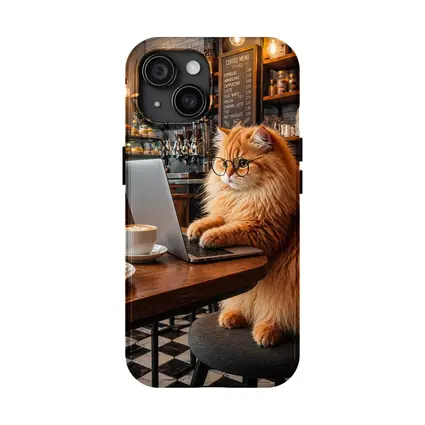 Persian Cat Working Laptop Cozy Coffee Shop