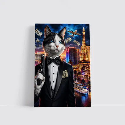 Tuxedo Cat Secret Agent Las Vegas Night