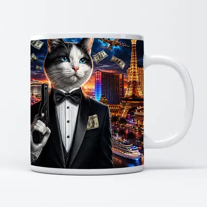 Tuxedo Cat Secret Agent Las Vegas Night
