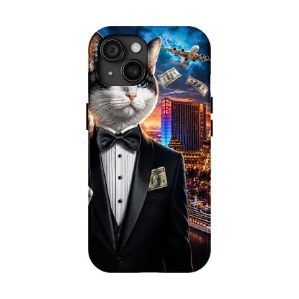 Tuxedo Cat Secret Agent Las Vegas Night