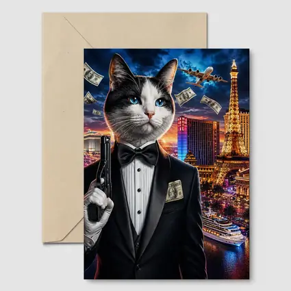 Tuxedo Cat Secret Agent Las Vegas Night