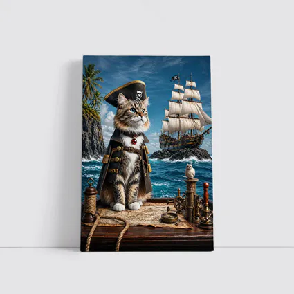 Pirate Cat Captain Ship Ocean Adventure Art