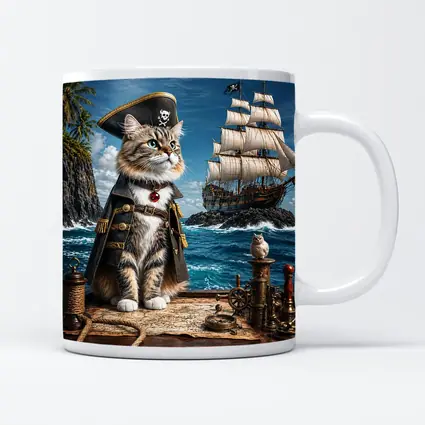 Pirate Cat Captain Ship Ocean Adventure Art