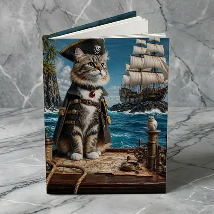 Pirate Cat Captain Ship Ocean Adventure Art