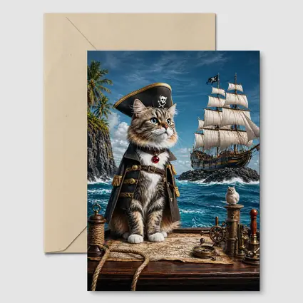 Pirate Cat Captain Ship Ocean Adventure Art