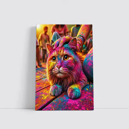 Colorful Cat Covered in Holi Festival Powder