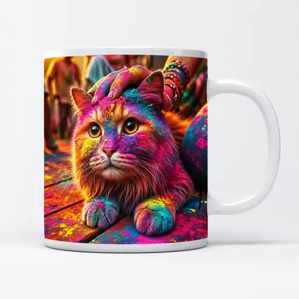 Colorful Cat Covered in Holi Festival Powder