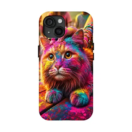 Colorful Cat Covered in Holi Festival Powder