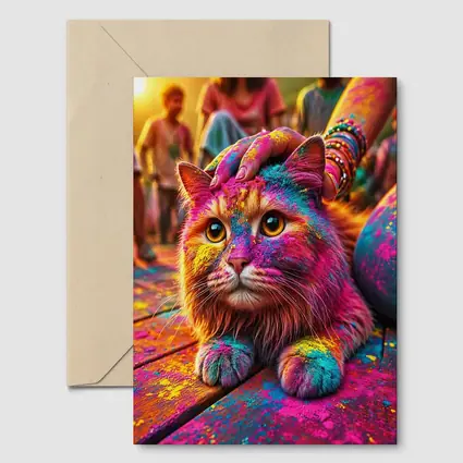 Colorful Cat Covered in Holi Festival Powder