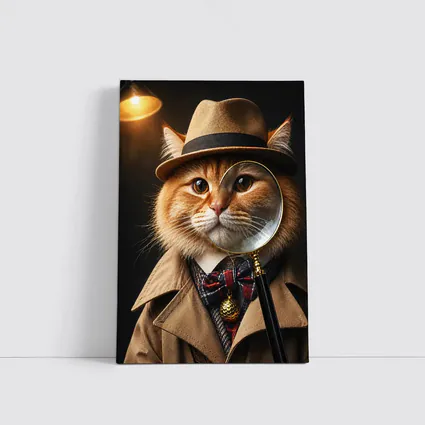 Orange Cat Detective Hat Magnifying Glass