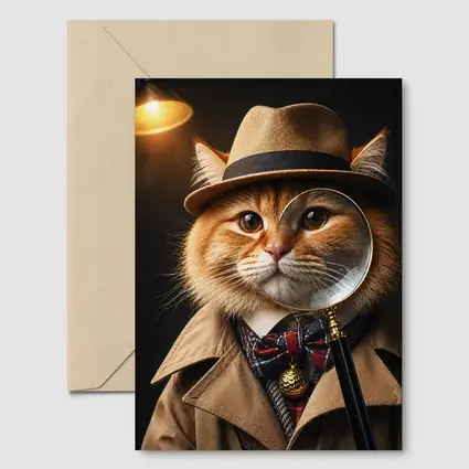 Orange Cat Detective Hat Magnifying Glass