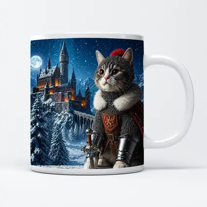 Knight Cat in Snowy Fantasy Castle