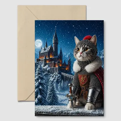 Knight Cat in Snowy Fantasy Castle