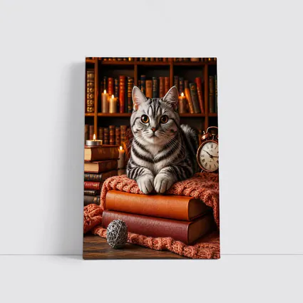 American Shorthair Cat Cozy Library Books