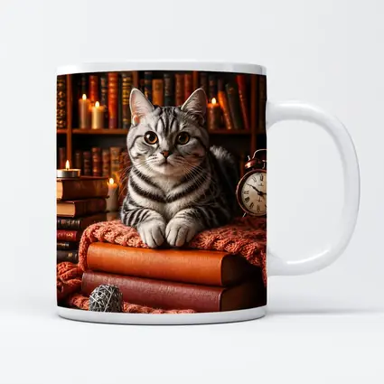 American Shorthair Cat Cozy Library Books