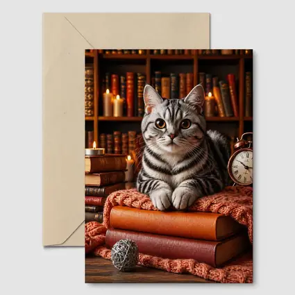 American Shorthair Cat Cozy Library Books