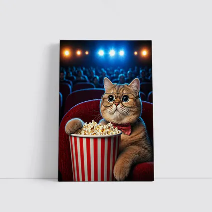 Cat at Cinema Moviegoer with Popcorn