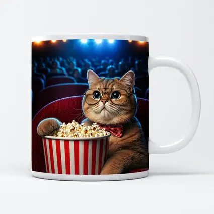 Cat at Cinema Moviegoer with Popcorn