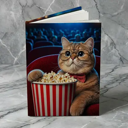 Cat at Cinema Moviegoer with Popcorn